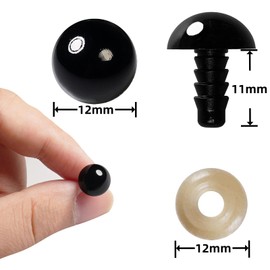 Hukiwow 400Pcs 12mm Safety Eyes and Washers 12 mm Safety Eyes for Crocheting Plastic Black Crochet Eyes Craft Eyes Doll Eyes for Animals Doll Making
