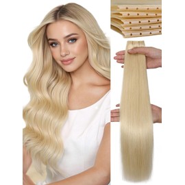 WIGNEE Genius Weft Hair Extensions Human Hair Double Butterfly OVO Blonde Human Hair 5 PCS 100g Real 18 Inch Seamless Micro Beads Human Hair Extensions Glueless(60A)