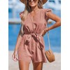 CUPSHE Women's Jumpsuit V-Neck Wrap Look Romper Flutter Sleeves Wide