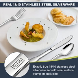 LIANYU Superior 18/10 Silverware Flatware Set for 12, 60-Piece Stainless Steel Flatware Set, Fancy Cutlery Tableware for Kitchen Restaurant Wedding, Mirror Polish, Dishwasher Safe