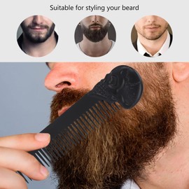 Mustache Shaping Comb, Zinc Alloy Pocket Beard Comb, Skull Pattern Hair Comb for Men with Smoothing Teeth, Portable Oil Comb for Hair Beard, Stylish, Prevents Static (BLACK)