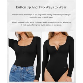Popilush Body Suits for Womens Tummy Control Shapewear Henley Going Out Shirts Button Down Long Sleeve Tank Tops Thong Bodysuit