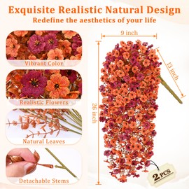 Dolicer 2 Pcs Look Real Artificial Fall Flowers for Outdoors, Realistic Faux Mums for Outdoor Planters UV Resistant Fake Fall Flowers Artificial for Decoration Autumn Porch Patio Garden (Orange+Brown)