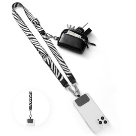 Vulkitty Phone Strap Crossbody with Purse, Clip and Go Lanyard for Cellphone with Wallet, Girl Phone Strap with Zippered Pouch, Adjustable and Removable Cellphone Neck Lanyard or Wristlet, Zebra