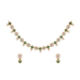 TARINIKA Gold Plated Floral Opulence CZ Necklace Set - Indian Jewelry Sets for Women | Perfect for Casual Occasions | Classic Indian Necklace | 1 Year Warranty*, Brass, Cubic Zirconia