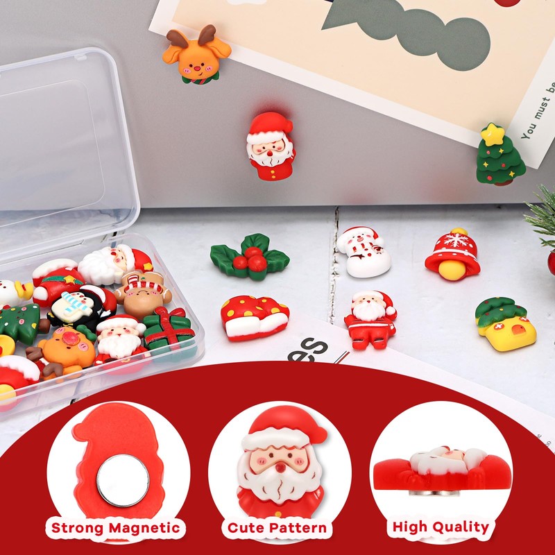 20 Pcs Mini Christmas Fridge Magnets, 1 Inch 3D Christmas