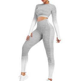 FeelinGirl Track Suits for Women Women's Workout Clothes Sets 2 Piece Seamless Yoga Outfits Active Wear Grey XL
