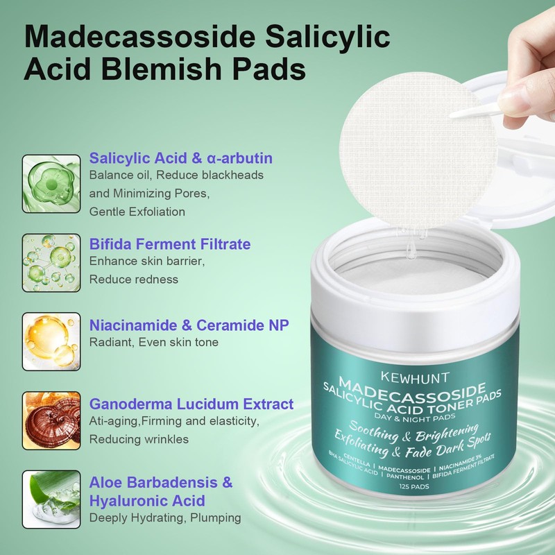 Madecassoside Toner Pads for Soothing Redness, Acne Care, Dark Spot