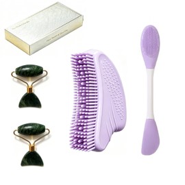 Lymphatic Contour Face Brush, Jade Roller & Gua Sha Skincare Massage Kit