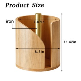 2026 Upgraded Extra Large Bucket-Shaped Solid Wood Countertop Paper Towel Holder with 3 Preinstalled & 3 Spare Suction Cups, Stable Design, Natural Wood
