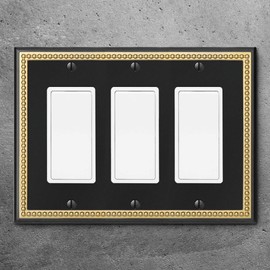 Pearled Frame Decorative Wall Plate Switch Plate Outlet Cover (Triple Decorator, Black & Dark Golden)