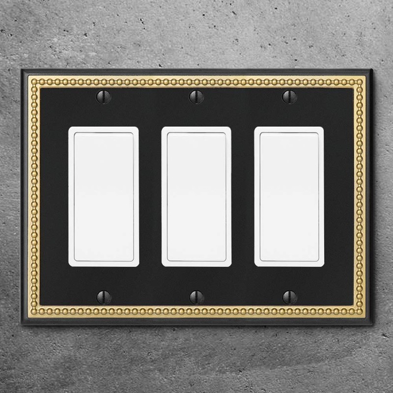 Pearled Frame Decorative Wall Plate Switch Plate Outlet Cover (Triple