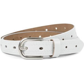styleBREAKER Ladies Leather Belt Plain with Aztec Zigzag Embossing and Embossed Thorn, shortenable 03010110, Colour:White, size:95cm