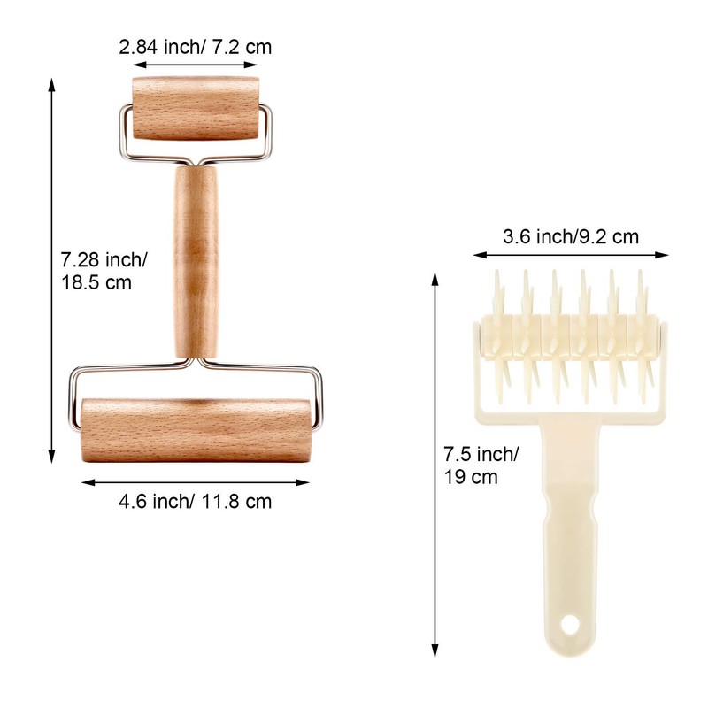 2 Pieces Pizza Plastic Dough Docker Wood Pastry Pizza Roller,