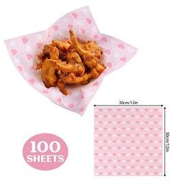 100 PCS Dry Waxed Deli Paper Sheets, 12x12 inch Sandwich Wrapping Pink Checkered, Greaseproof Food Basket Liners for Burger, Wax Paper Sheets for Wrapping Bread，Lunch，Party, BBQ