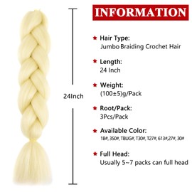 Xtrend 3 Packs 24 Pouces Jumbo Tresting Extensions de Cheveux pour les femmes Blondes à Haute Température Kanekalon Traiding pour Torsion Crochet Box Braids (3 Packs, 613#)