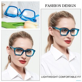 MARE AZZURO Oversized Reading Glasses Women Retro Square Readers 100 125 150 175 200 225 250 275 300 350 (Clear-blue, 2.0)