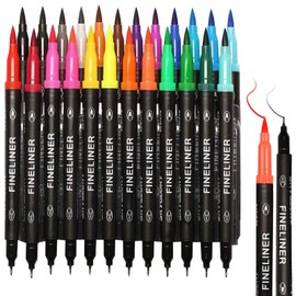 Jotia 24Pcs Art Markers Pens Set, Dual Markers Brush Pens Dual Tip Pens Art Markers Highlighter Drawing Markers, 24 Colors Double Tip Colored Pen with Fine and Brush Tip for Adult Coloring