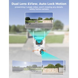 Hiseeu Wireless Security Camera Dual Lens 5G/2.4G WiFi PTZ Camera Outdoor, IP65 Waterproof, Motion Tracking Color Night Vision,Plug-in Cable,No-Fees, Wroks with Alexa/Wireless Camera System