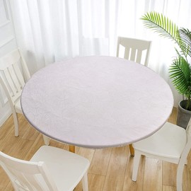 Cozomiz - Mantel impermeable de jacquard con bordes elásticos, lavable, para interior, exterior, patio, cocina y comedor, 27 pulgadas, redondo, ajuste ajustado, color blanco