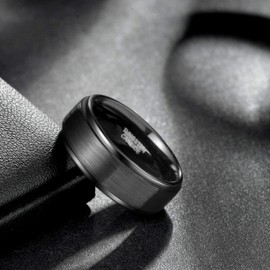 TRUMIUM Black Rings for Men Women Tungsten Carbide Wedding Bands Engagment Promise Ring Matte Finished Comfort Fit Size 9