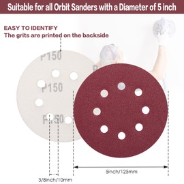 Stebruam Pack of 100 Sandpaper 125 mm Velcro 150 Grit Professional, 125 Sanding Discs Round 8 Hole for Orbital Sanders