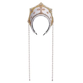 Renaissance Medieval Tudor Queen Headpiece for Women Anne Boleyn Headband Elizabethan Royal Coronet Hood Tiara Hat (White)
