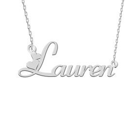 GR35Z9 Lauren Name Necklace Silver for Women Dainty Stainless Steel Initial Pendant Jewelry for Mom