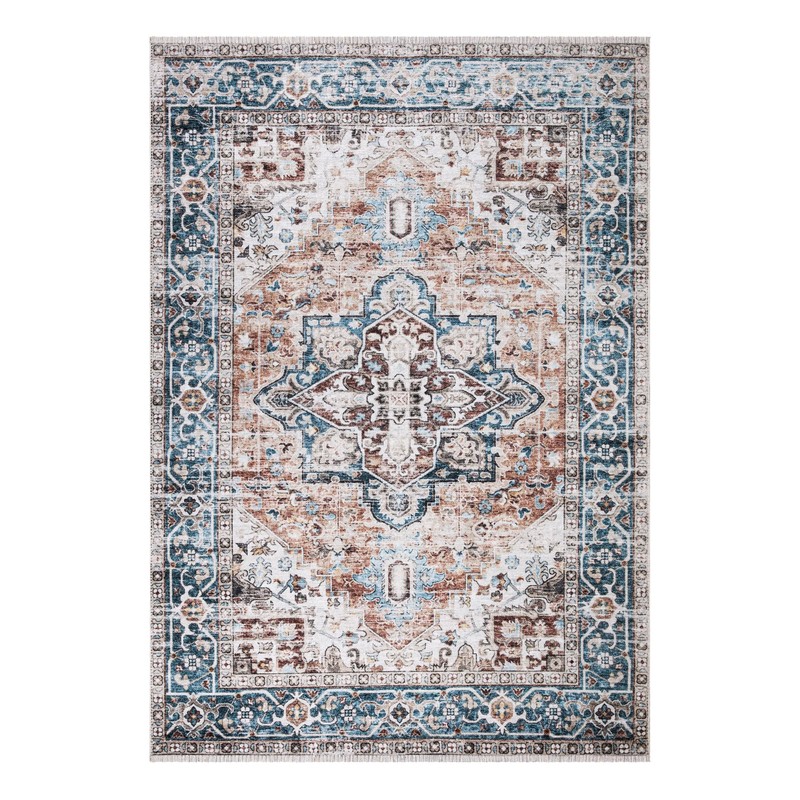Bloom Rugs Caria Washable Non-Slip 3x5 Rug - Terracotta/Blue Traditional
