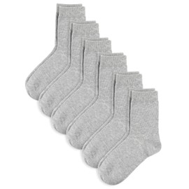 COTTON DAY Unisex Little Kids Youth Boys Girls Soft Cotton Crew Dress Socks Seamless Toe 6 Pack 6-8 years Plain Lt Gray M (8)