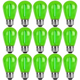 Minsily 15 Pack S14 LED Bulbs Green LED Replacement Bulb 1W Outdoor String Light Bulb LED Edison Bulb E26 Base for Outdoor String Light Plastic Shatterproof Decorative Bulb for Patio Home Decor(Green)