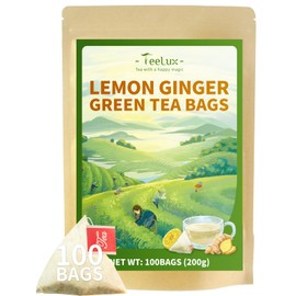 TeeLux Lemon Ginger Tea Bags 100 Count, Blend Natural Lemon Flavor, Ginger Root, Sencha Green Tea, Low Caffeine, Spicy & Soothing & Healthy