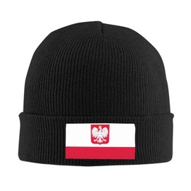 Cute Poland Flag Knit Hat Soft Classic Stretchy Ski Beanie Cap Winter Polish Warm Hats for Women Men Black