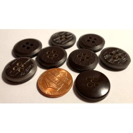 Unbranded 8 Vintage NOS Glossy Dark Brown Plastic Sew-thru 4-hole Buttons 3/4" 19mm 13494