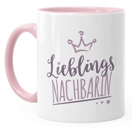 Moonworks® Kaffee-Tasse Schriftzug Lieblings - Kollegin/Nachbarin mit Krone-Motiv Geschenk Lieblingsperson Nachbarin inner-rosa unisize