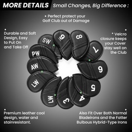 Iron Covers for Golf Clubs Synthetic Leather Headcover Stylish Design Value 12 Pack Set Head Cover Club Protector Universal Fit Main Iron Clubs Accessories Travel Gift for Men Women (Black)