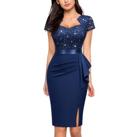 Miusol Women's Elegant Square Neck Glitter Sequin Lace Cocktail Dress (XX-Large, Navy Blue)