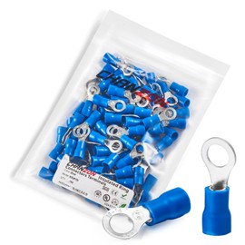 Chanzon 100pcs Blue Ring Terminals - #10 M5 - UL Listed Insulated PVC Eyelet Wire Connector 16-14AWG Gauge Electrical Crimp Connector for Boat Truck Stereo Car