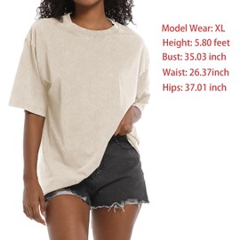Tuislay Oversized Tshirt Shirts for Women Vintage Acid Wash T Shirt Cotton Casual Baggy Boyfriend Teens Basic Grunge Tees Top (Apricot,S,Small)