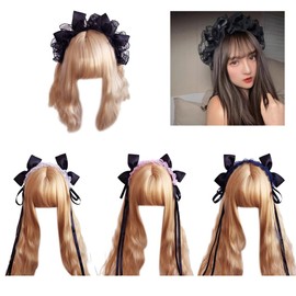 TQUXNGA Anime-Dienstmädchen-Stirnband für Mädchen, Rüschen-Spitzen-Stirnband mit Schleife, ComicShow, Maskerade-Haarband