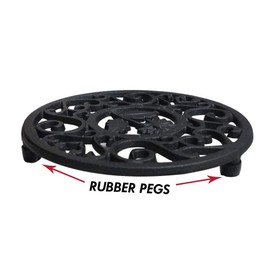 Sharemee Black Cast Iron Teapot Trivet With Rubber Pegs For Dining And Kitchen Table, 5.5 Inch Diameter