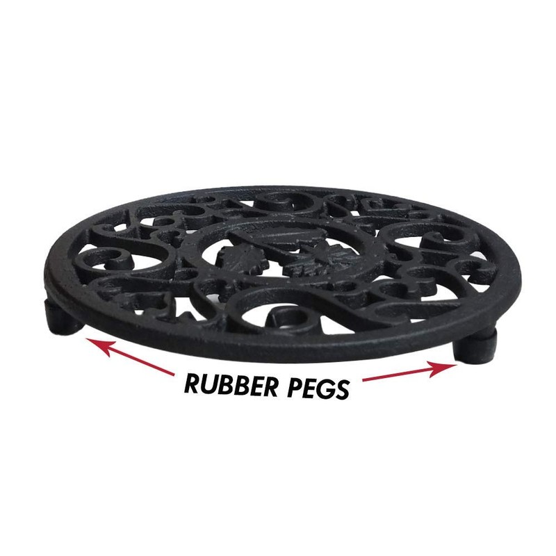 Sharemee Black Cast Iron Teapot Trivet With Rubber Pegs For