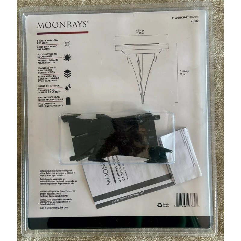 Moonrays 4 Solar Lawn/Deck lights-Solar Powered-2.0-8h