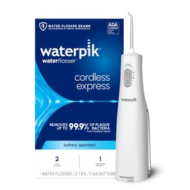 Waterpik - Limpiador de agua inalámbrico, funciona con pilas y portátil para viajes y hogar, Cordless Express aceptado por la ADA, blanco WF-02