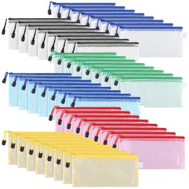 JIAYUET 48 PCS A6 Clear Colour Mesh Plastic Zip Wallet, Colorful File Folders Zipper Bags, 6 Color Zip Lock Document Bags for Office, Home, Travel