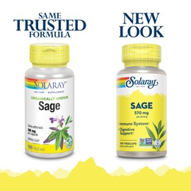 SOLARAY Sage Leaf | 570mg per Serving | Healthy Body Odor & Perspiration, Immune Function, and Nervous & Digestive System Support | 100 VegCaps