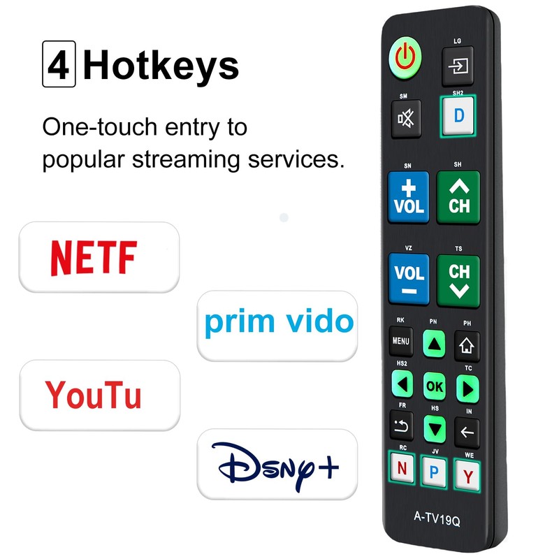 Alkia Universal Big Button TV Remote Control with Glow-in-the-Dark Keys