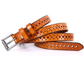 YIWEIYA Women's Vintage Floral Cut-Out Thin Leather Belt - Alloy Buckle Waist Accessory for Jeans, Skirts & Slacks.(Brown)