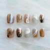GLORS Short Nail Tips, Brown & White Marble Pattern with