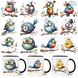 UV DTF Cup Wrap - 12 Sheets Funny Birds on a Branch Cup Wrap Decals - Removable - DIY UV DTF Tumbler Wraps for Mug Cups, Trendy Aesthetic Designs for Teens Adults